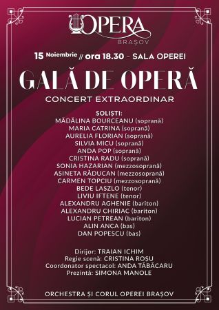 Gală de Operă, un eveniment extraordinar, pe scena lirică brașoveană