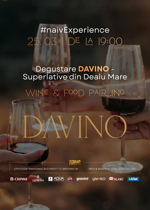 Wine&Food Pairing – Degustare DAVINO: Superlative din Dealu Mare
