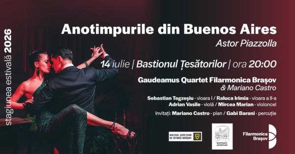 Recital estival Astor Piazzolla cu Gaudeamus Quartet și Mariano Castro
