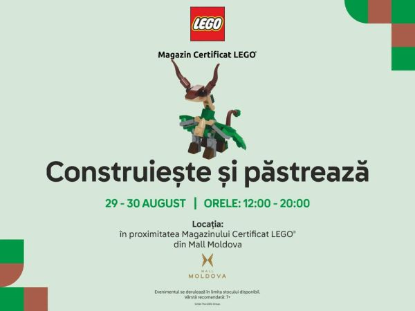 Construiește și păstrează un mini dragon LEGO® la Mall Moldova - 29 - 30 august 2026