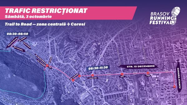 Restricții de trafic în Brașov, între 2-4 octombrie 2026 | Brașov Running Festival